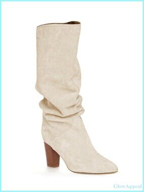 Womens Wide Calf Slouchy Knee High Boots Kitten Heel Pointed Toe Faux Suede